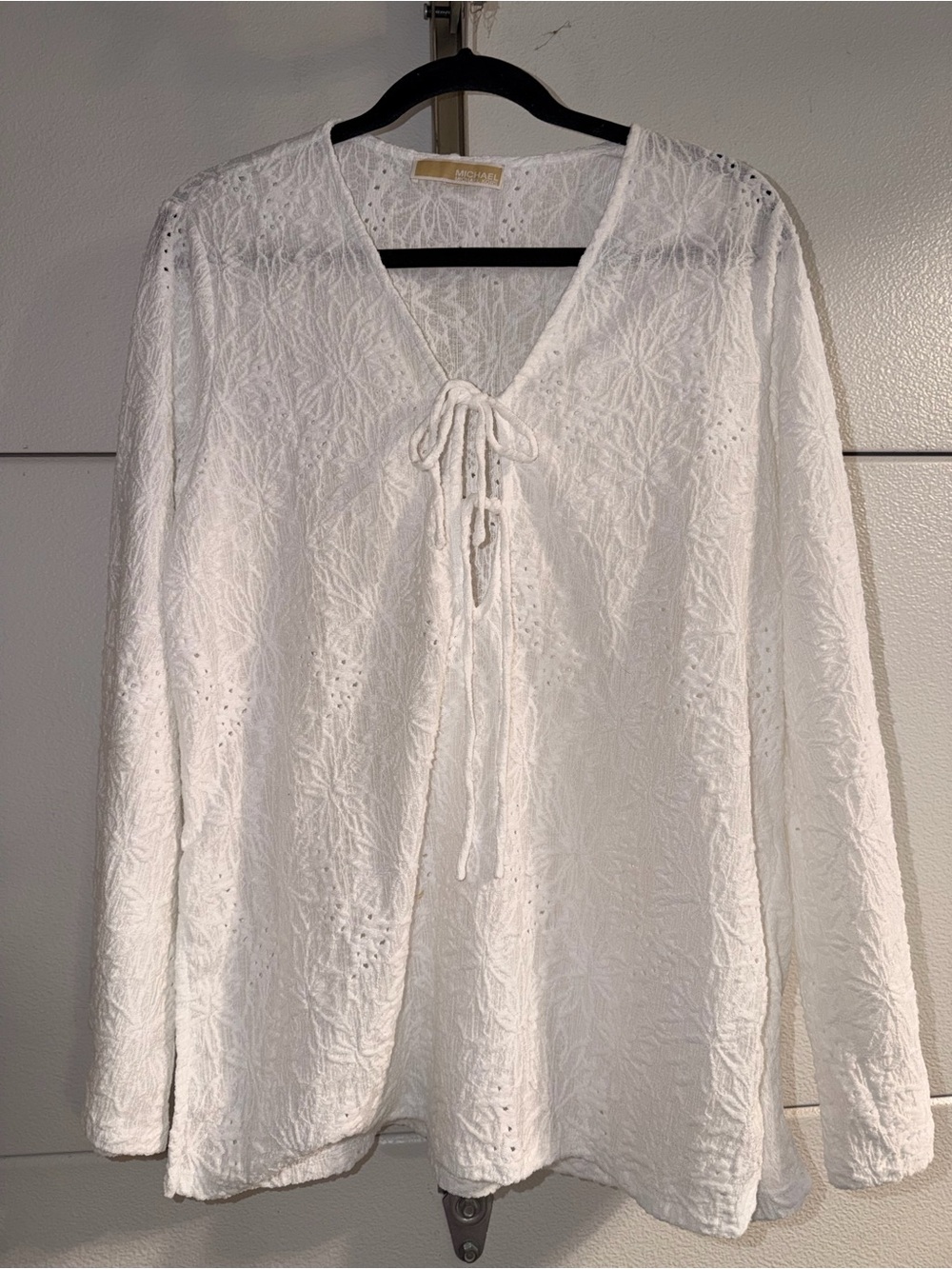 Michael Kors White Lace Tie-Front Long Sleeve Blouse